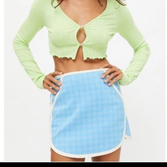 Urban Outifitters UO Picnic Dolphin Hem Mini Skirt Blue White Multi - Picture 2 of 10